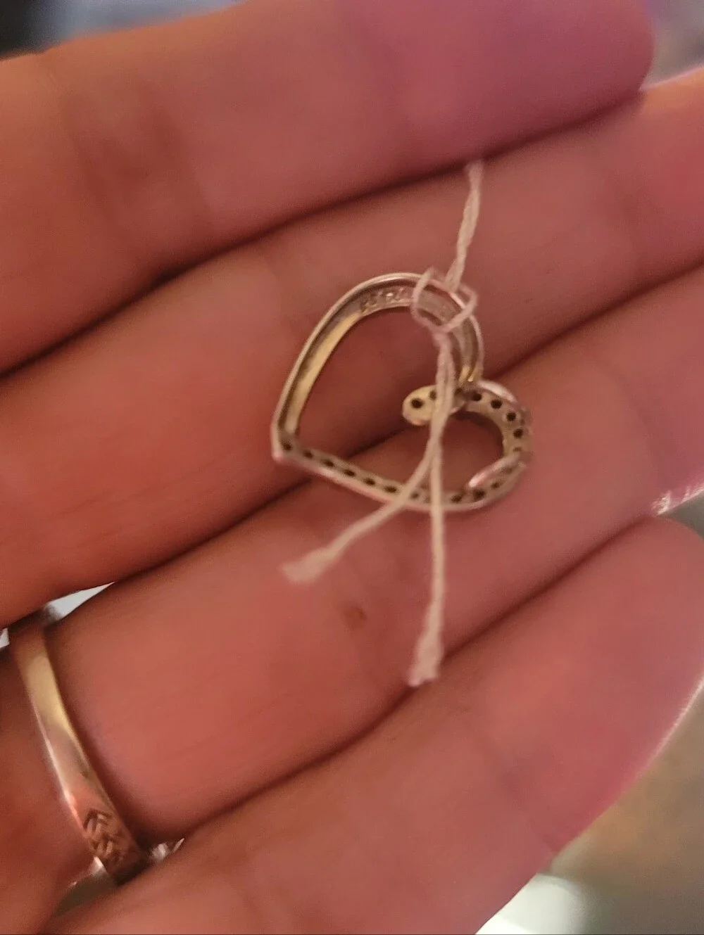 Real 925 Silver Diamond Heart Pendant Slant Double Loop Bail Charm